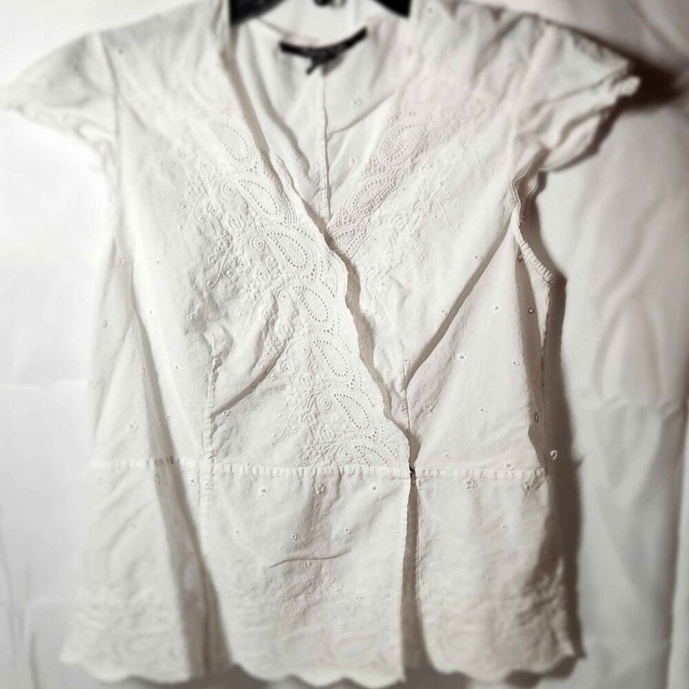 Madison Studio Women's Cross Body Snap Button White Cotton Blouse Size 12